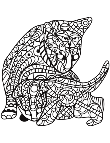 Cat And Kitten In Zentangle Style Coloring Page